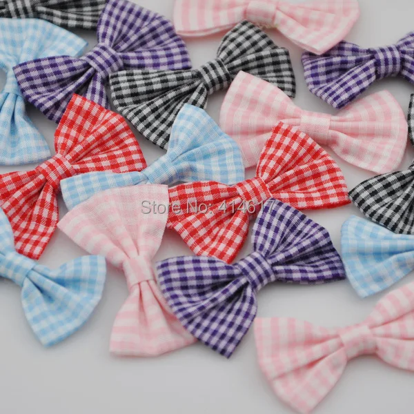 20pcs U Pick font b Tartan b font plaid Ribbon Bows flower Appliques craft Lots mix