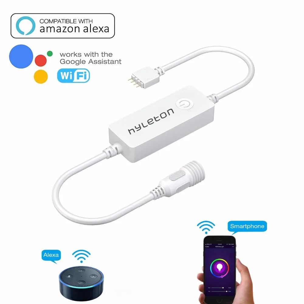 

Hyleton Smart LED Controller Wireless wifi Controller for RGB Strip Light Compatible with Alexa,Google,phone App/Voice Control