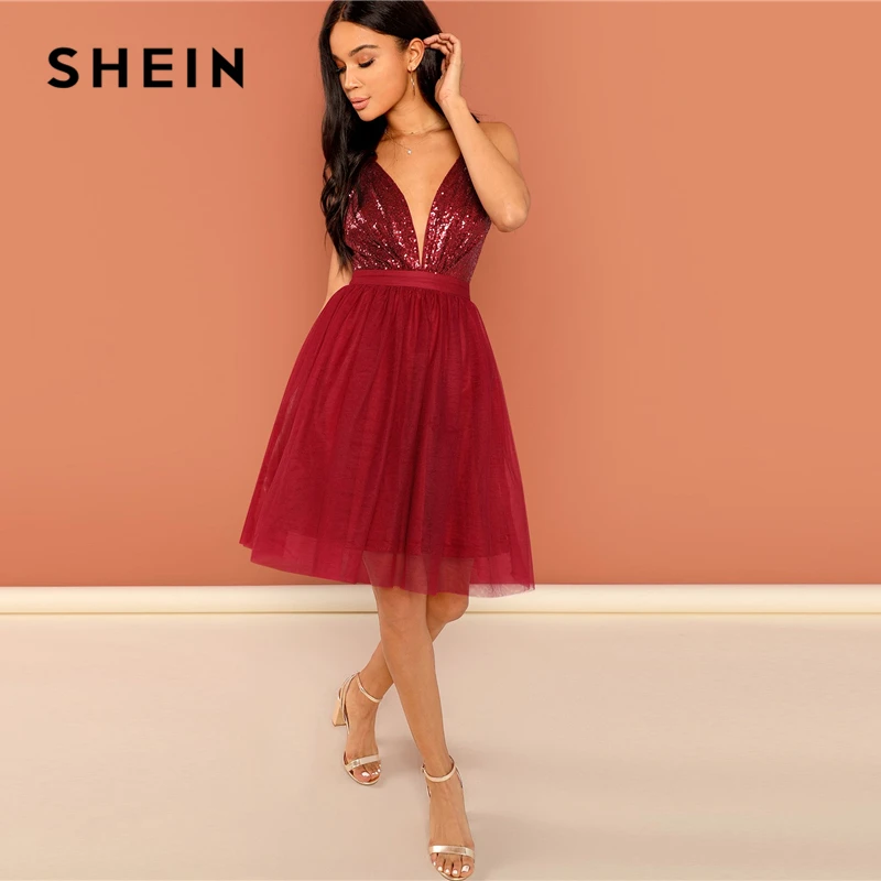 SHEIN Вечернее Платье На Бретельках С Блестками Платье С Открытой Спиной