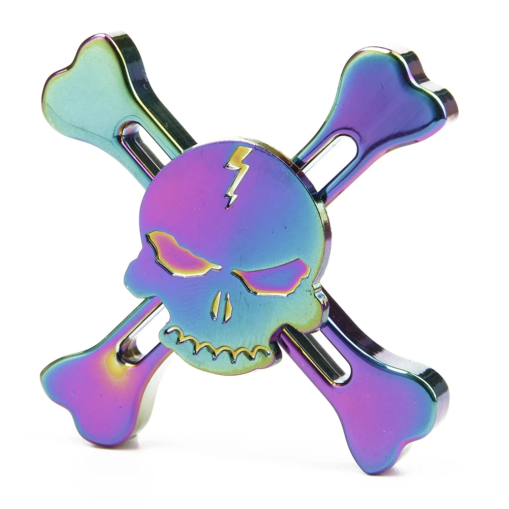 Rainbow EDC Skull Hand Spinner Alloy Finger Focus ADHD Autism Kids Toy Gyro