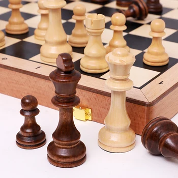 

New Top Grade Wooden Folding Large Chess Set Handwork Solid Wood Pieces Birch Chessboard Children Entertainment Gift Board Games