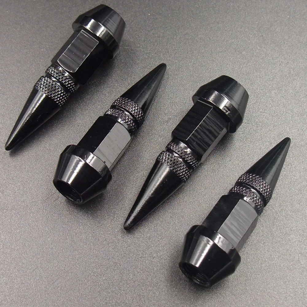 4pcs Black 45mm Universal Spiked Car Wheel Tire Valve Air Stem Dust