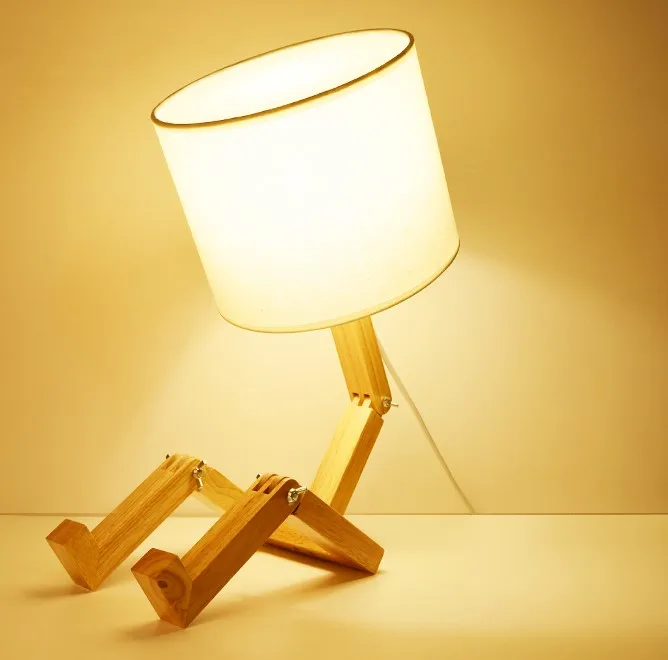 Luminária de mesa criativa, lâmpada de mesa em madeira com luz