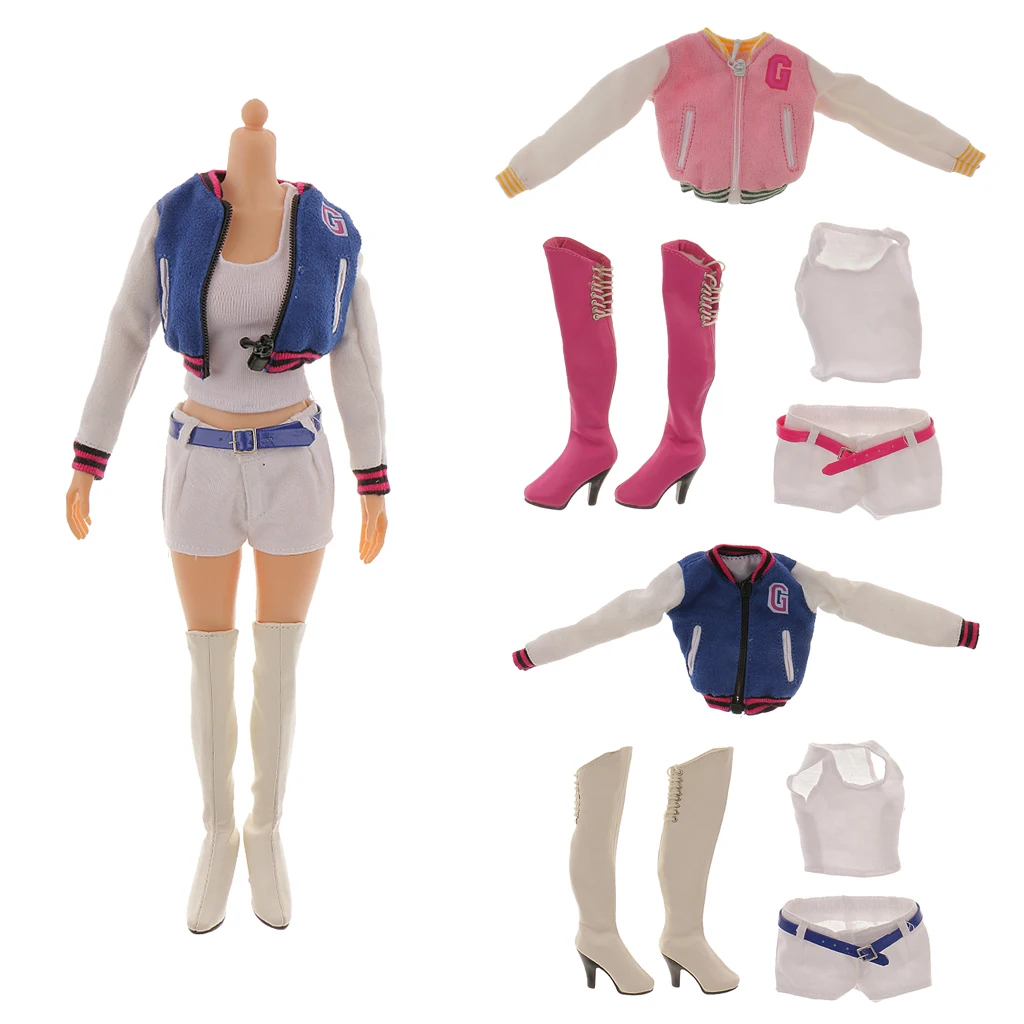 

1/6 Pink Baseball Coat Vest Pants With Boots Clothing Set For 12' Phicen Hot CY CG Girls Toys Female Clothes Replacement