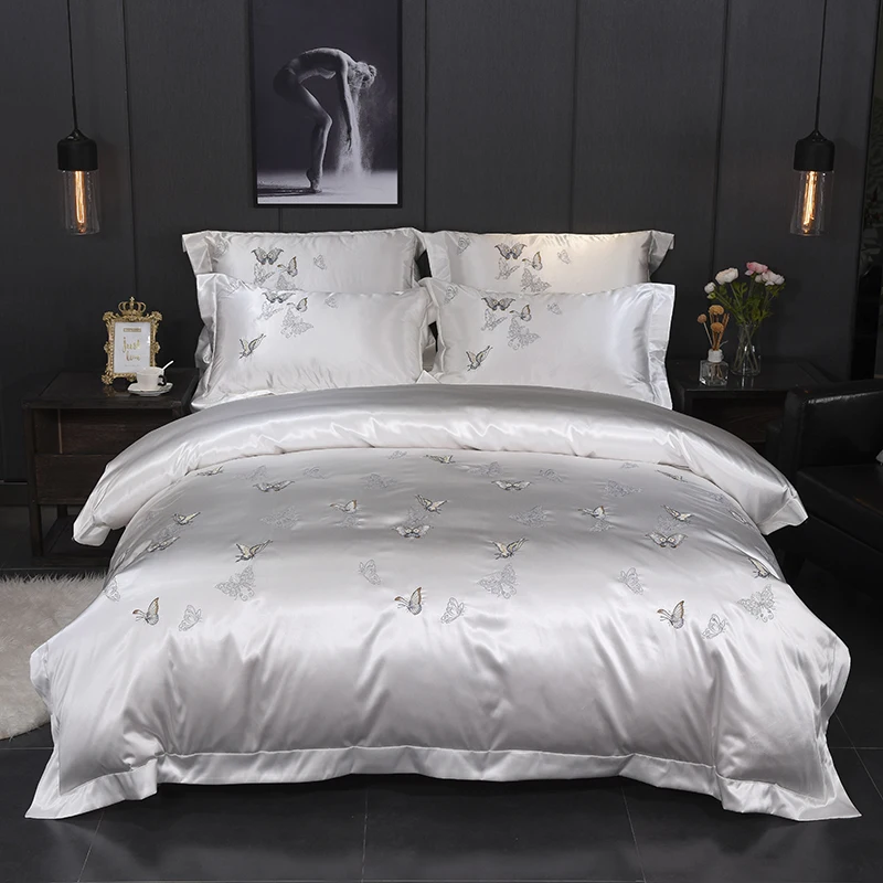 

Fanaijia Embroidery white bedding set luxury cotton Jacquard duvet cover with Pillowcase Bedspread 4 pcs wedding Bed linen