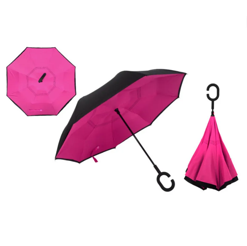 Yesello C Ручка зонтик перевернутый складной обратный зонтик двойной слой перевернутый ветрозащитный дождь автомобиля зонты для женщин - Цвет: Rose