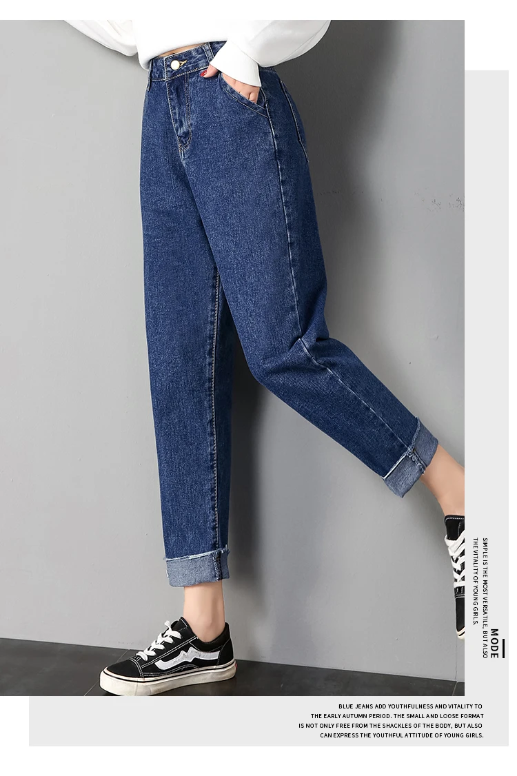 Vintage Ladies Boyfriend Jeans for Women High Waisted Jeans Blue Casual Pencil Trousers Korean Streetwear Denim Pants XL