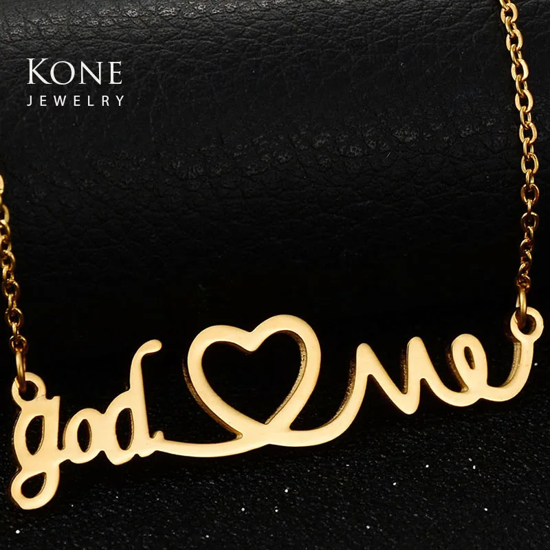 

Personalized God Love Me Monogram Link Chain Collar Steel Gold Color Stainless Steel Chain Necklace For Women Gift