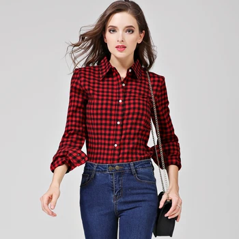 women's plus size red and black plaid shirt