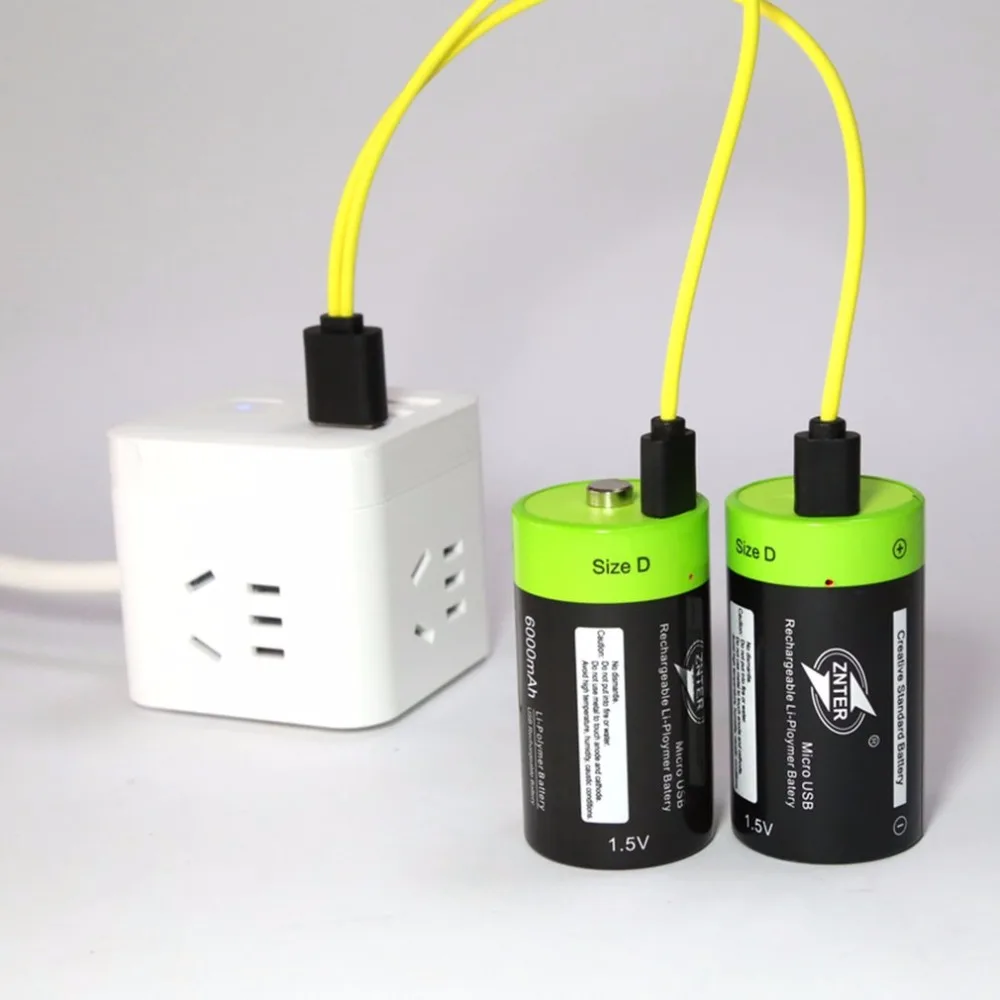 ZNTER 2 шт 1,5 V 6000mAh USB перезаряжаемая батарея размера D многофункциональная Заряженная литий-полимерная игра и вилка