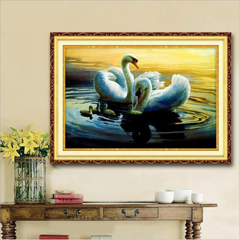 

Needlework,DIY Cross stitch,Sets For Embroidery kits,Precise Printed swans Patterns enough thread Counted Cross-Stitching