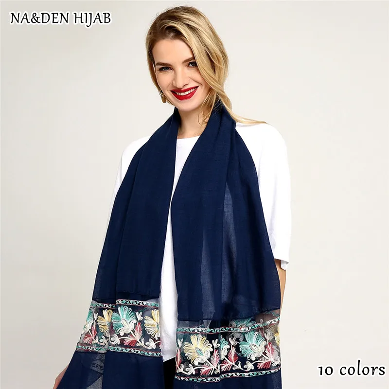 

NEW organza patchwork scarf embroider flower shawl fashion muslim hijab women scarves shawls brand soft muffler islamic hijabs