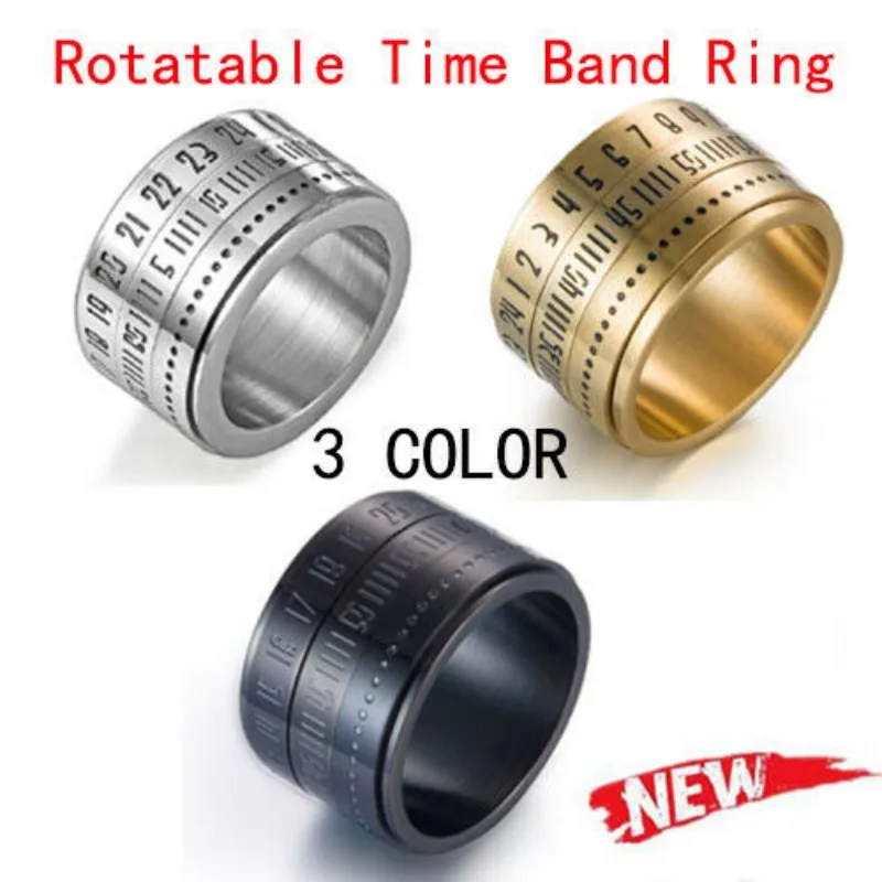 

Retro Wide Rotatable Number Clock Time Best Color Steel Band Ring