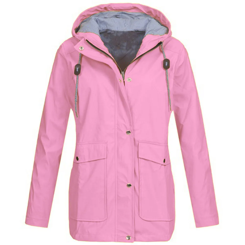jacket women 2018 Womens Solid Rain Jacket Outdoor Plus Jackets Ladies Waterproof Hooded Raincoat Windproof coat jackets female