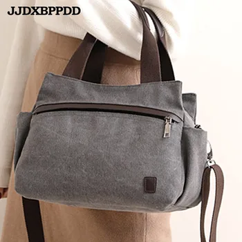 

JJDXBPPDD Soft Canvas Shoulder Bag Large Capacity Women Shopping Bag Ladies Daily Use Handbags Casual Solid Bag Satchels Tote