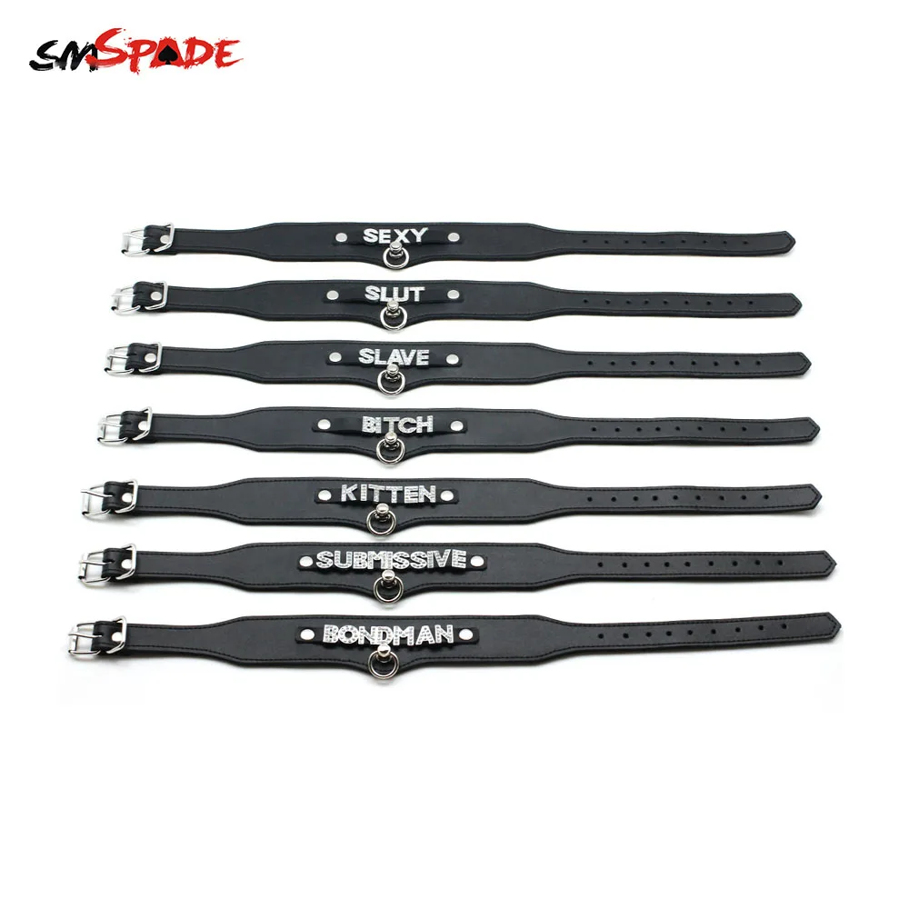 SMspade кожаный BDSM Collar взрослых Секс-игрушки Регулируемый запираемый ремень фетиш-игра в раба и связывание шеи бандаж из ремней секс-игрушки для пары - изображение