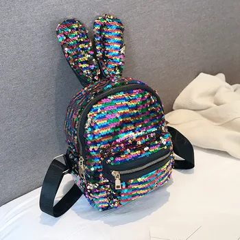 

Fashion Rabbit Ears Sequins Mini Backpack Sequins Bags for Girls Teenage Shoulder School Backpack Girls Sequined Travel Knapsack