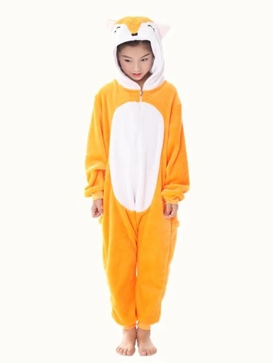 Kigurumi Onesie/Детская Пижама с животными; детская зимняя Фланелевая пижама с единорогом; маскарадные пижамы для мальчиков и девочек; одежда для сна; Детский комбинезон - Цвет: Little Fox