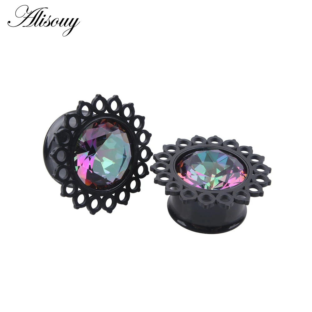 Alisouy, Новое поступление, 1 пара, циркон, нержавеющая сталь, черный цветок, дизайн, седло, Ушная пробка, туннель, ювелирное изделие, пирсинг, 8-16 мм на выбор