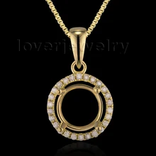 Чудесный круглый 7xmm твердый 14Kt желтое золото натуральный алмаз полу крепление кулон E0053