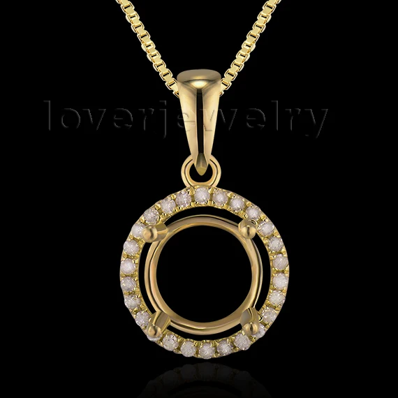 

Wonderful Round 7xmm Solid 14Kt Yellow Gold Natural Diamond Semi mount Pendant E0053