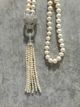 

Free Shipping Natural Freshwater Pearl Necklace Long Pearl Necklace Real Pearls For Women Jewelry Leopard Pearl Tassels