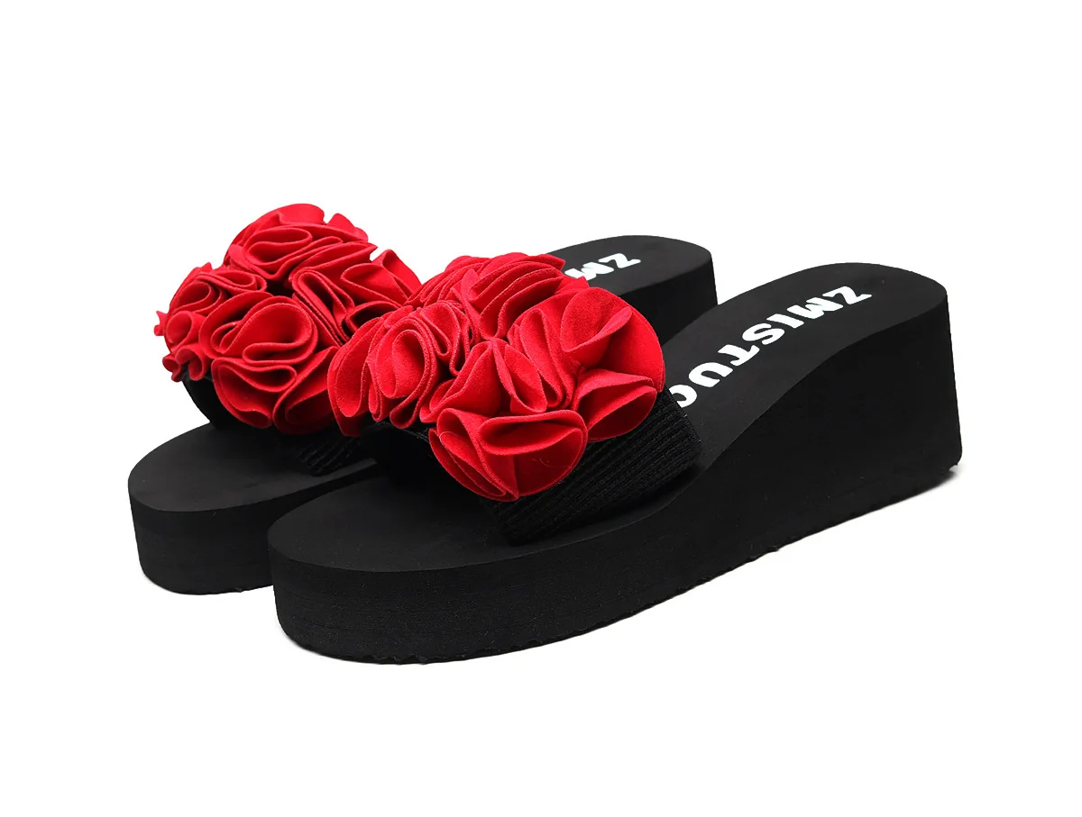 

Hersevll Wedges Heel Slippers for Summer Vacation on The Beach with Thick-soled Hand-made Flower Beach slippers New Style 2019