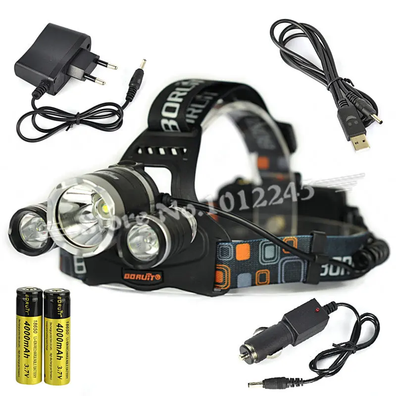 BORUIT RJ 3000 Headlamp 3T6 LED 6000Lm Headlight Flashlight Lanterna Bike Front Head Torch Lamp Charger