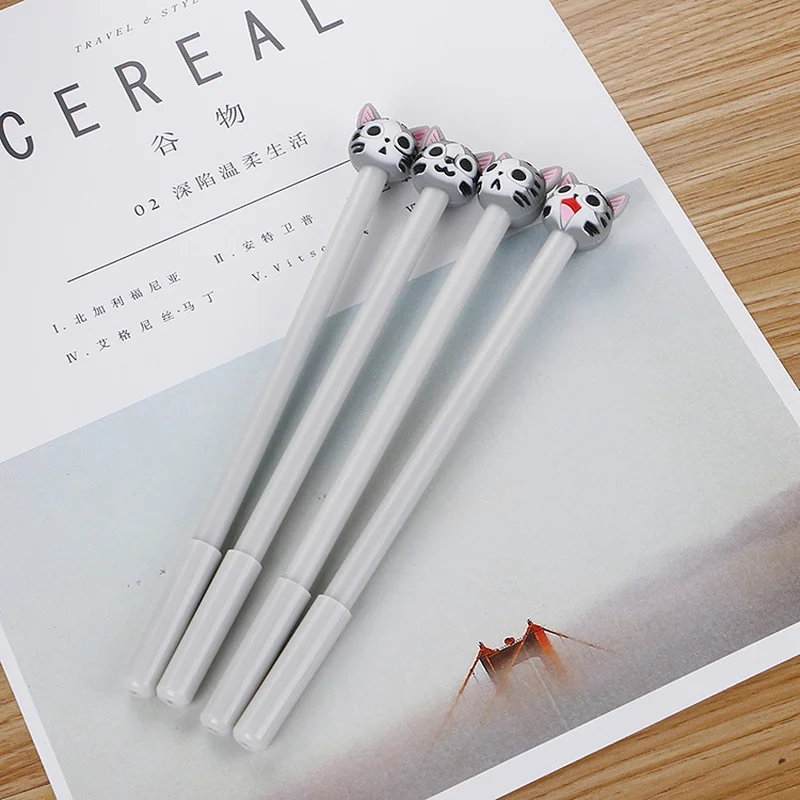 

100 Pcs Creative Cartoon Kitten Neutral Pen Cute Silica Gel Head Student Water Office Stationery Black Needle Tube Signature Pen