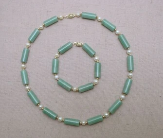 

Jewelry 001296 18" Green Jade White Pearl Necklace
