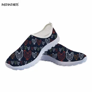 

INSTANTARTS Cock Rooster Print Summer Running Shoes for Women Breathable Athletic Sports Shoes Slip On Black Outdoor Sneakers