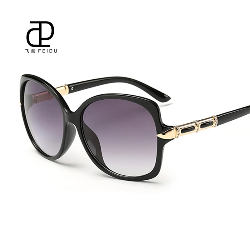 FEIDU, модные негабаритные солнцезащитные очки для женщин, фирменный дизайн, солнцезащитные очки с бабочкой для женщин, для вождения, UV Oculos De Sol Feminino - Цвет линз: Black