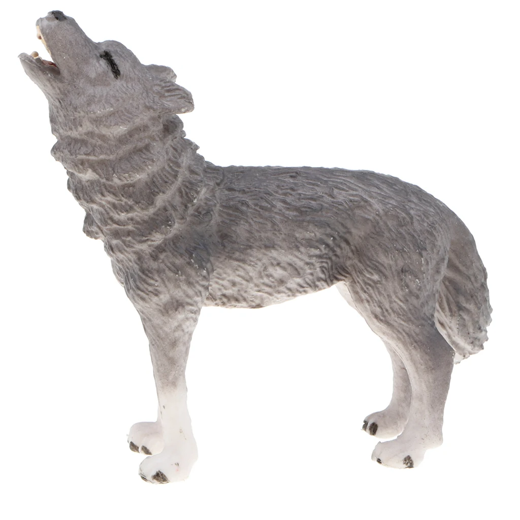 3 Inch Plastic Realistic Wild Animal Model Grey Howling Wolf Action Figure Doll Toy for Kids Toddlers Gift Home Decor Collection