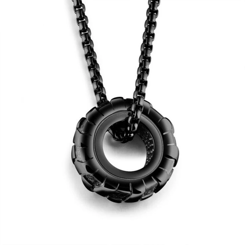 

Car Tires Pendants Necklaces For Men Masculino Colar Punk Wheel Stainless Steel Box Chain Necklace Men Jewellery collier