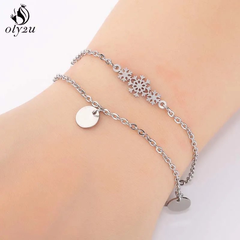 

Oly2u Stainless Steel Simple Flower Bracelet Women Snowflake Bracelets&Bangles Minimalist Jewelry Accessoris pulseras mujer moda