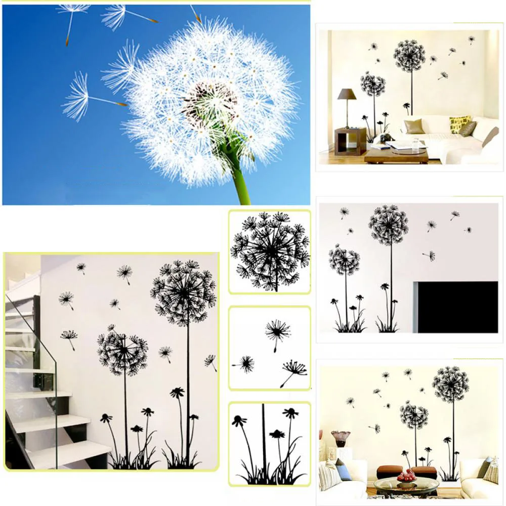 Beautiful Bloom Black Dandelion Wind Petals Removable Wall Sticker Living Room household adornment Hallway Decor Mural Art Decal