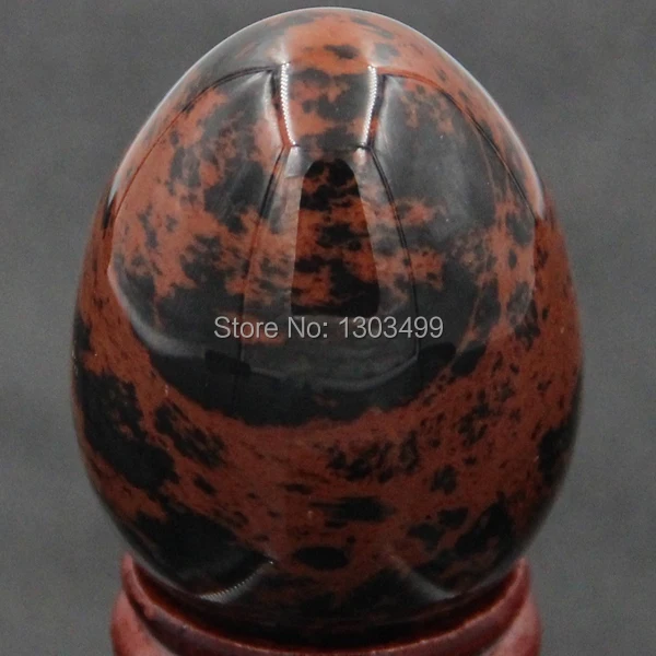 

34x44MM Natural Gemstone Red Mahogany Obsidian Sphere Egg Chakra Healing Reiki Stone Carving Crafts W/Stand