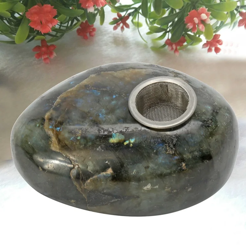 

Wholesale Practical 100% Natural Labradorite Quartz Crystal Pipe Stone with Hole Healing Rainbow Crystal Pipe Gemstone Gift