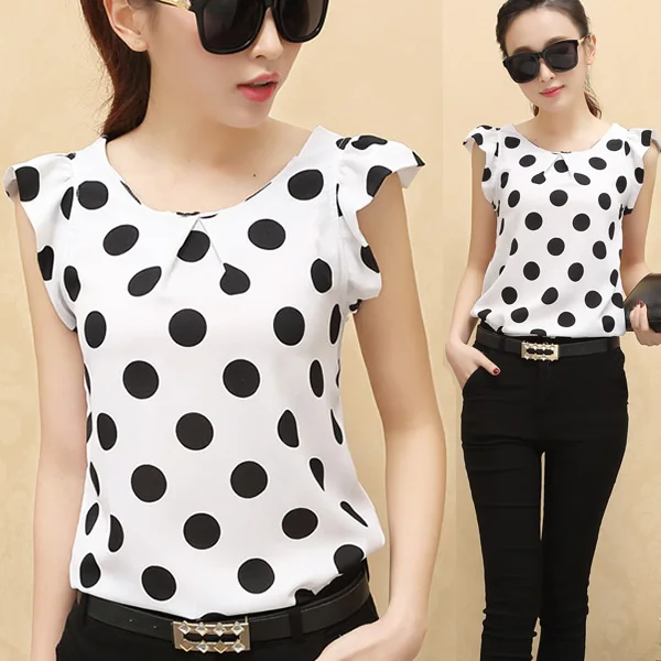 Women Blouse 2015 Summer Female Polka Dots Tops Ladies