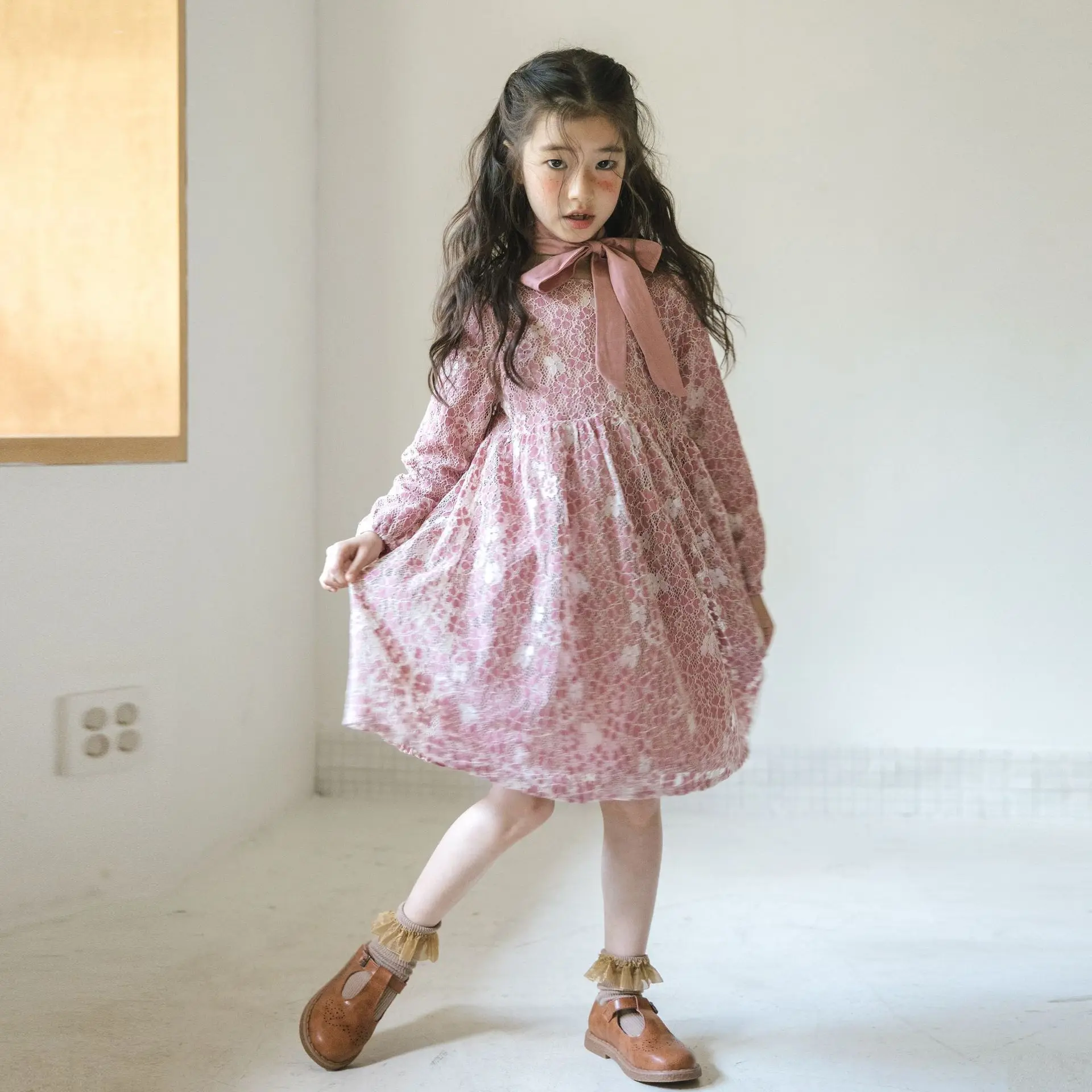 

Brand Children Dress Kids Autumn Dress Baby Princess Dress Girls Flowers Lace Dress 2018 New Toddler Long Sleeve Clothes,#3463