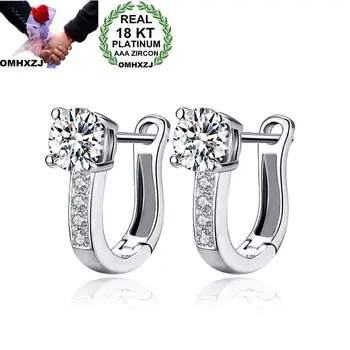 

OMHXZJ Wholesale Personality Fashion OL Woman Girl Party Wedding White Shining Zircon 18KT Gold White Gold Hoop Earrings YE391