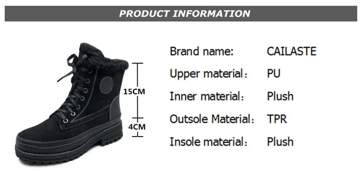CAILASTE/классическая женская зимняя обувь с круглым носком на шнуровке, на молнии; теплые плюшевые стельки на платформе; Ботинки martin для пеших прогулок; удобные зимние ботинки