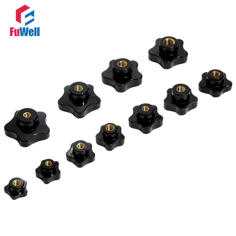 

2pcs Star Knob Clamp M6/M8/M10/M12/M16 Bakelite Tighten Thumb Nuts Handle Female Thread Black Thumb Nut Clamping Knob Handles