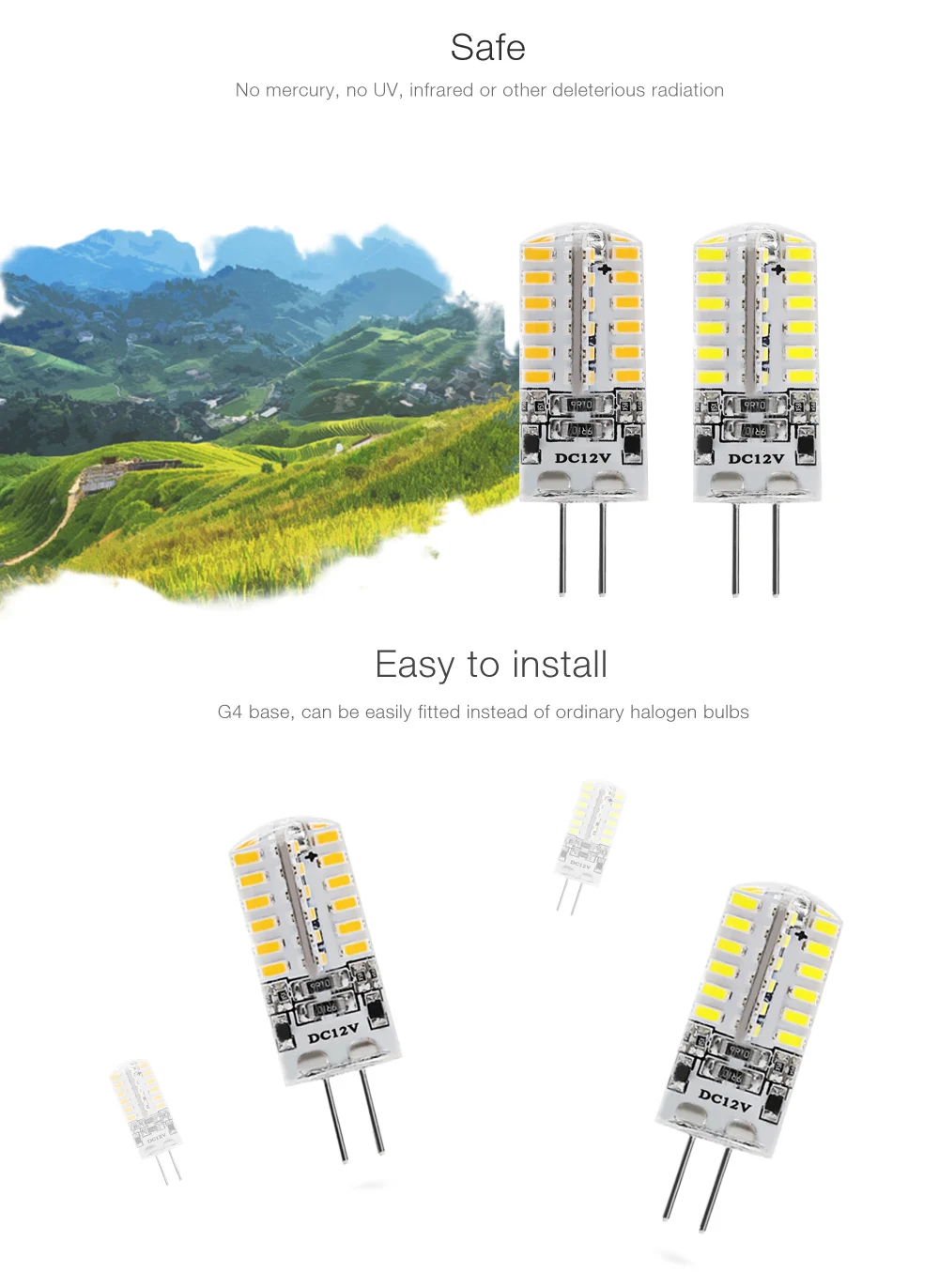 Lightme 10PCS Energy-saving G4 DC12V 2.5W SMD 3014 LED Dimmable Bulb with 48 LEDs