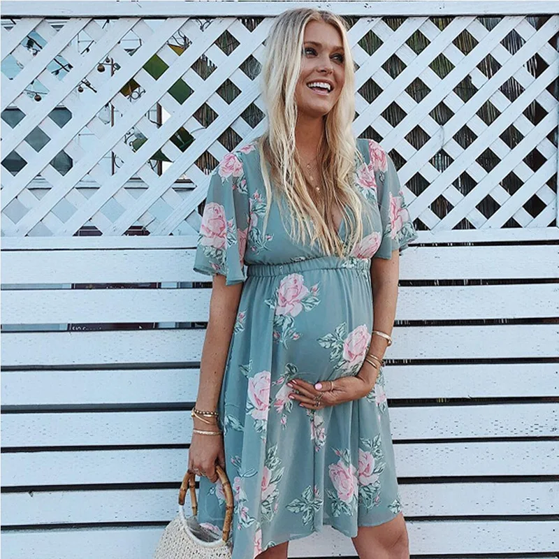 

New Women Dresses Summer 2019 Stretch Pregnant Dress Breathable Bohemian Style Dress Woman Party Night V-Neck Women Clothes