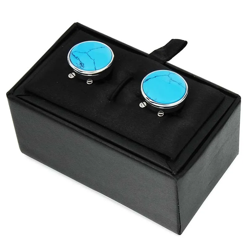 HAWSON 1 Pair Elegant Natura Sky Blue Color Stone Buttons Cover for Mens French Shirt High Quality Buttons for Clothing