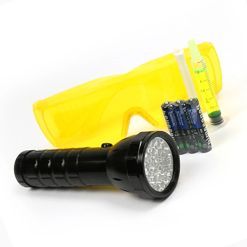 Auto Leak Test Detector Kit Car Air Conditioning A/C System Flashlight Protective Glasses UV Dye