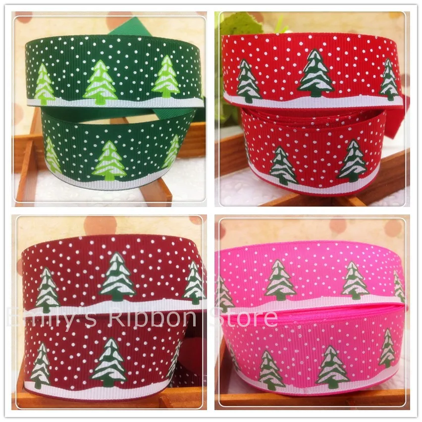

New 1''25mm width christmas tree printed grosgrain ribbon diy Bow Gift Wrap cartoon ribbon holiday tape 10 yards free shipping
