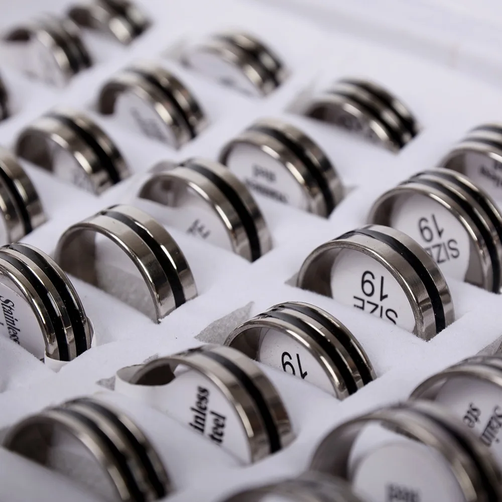 

Imixlot 2019 New Arrival Party Anillos 6pcs Stainless Steel Fashion Mix Style Rubber Mens Rings Wholesale Jewelry Lots Sr22