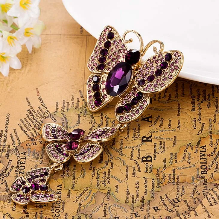 Very Nicely Butterfly Brooch Pin Fine Women s Hijab Accessories Noble Antique Gold Plated Austrian Crystal